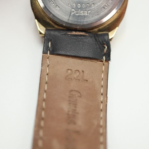 Vintage Pulsar Gold Tone Tank Watch 33mm Day Date Black Leather w New Battery main image 4